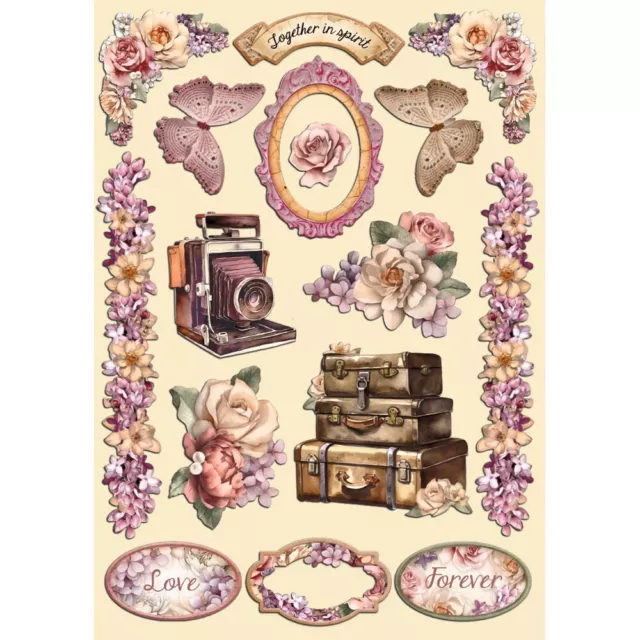 Stamperia ROMANCE FOREVER - A5 COLOURED WOODEN SHAPES, Flowers Suitcase