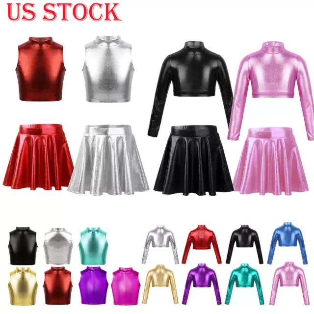 US Girls Ballet Street Dance Metallic Tops / Pleated Skirt Athletic Gymnastics