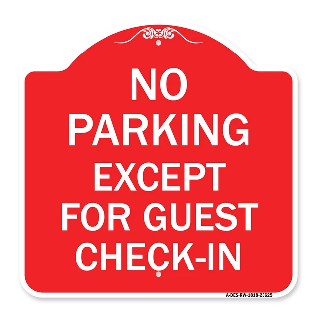 No Parking Except for Guest Check-In | Red & White Aluminum Architectural Sign