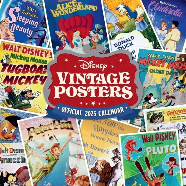 DISNEY VINTAGE POSTERS Square Calendar 2025 30cm x 30cm Official Merch Gift Idea £14.58