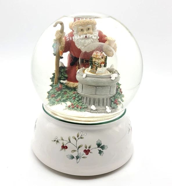 Globo de nieve musical Pfaltzgraff 2001 Winterbury Santa Claus vacaciones de Navidad de colección