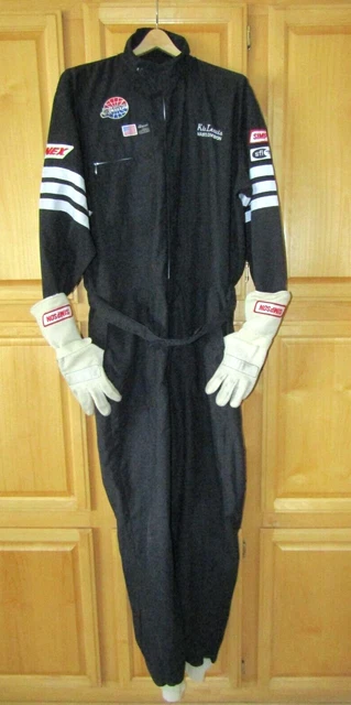 Vintage Simpson Racing Suit Black Race Car Coveralls Flame Resistant XL w/Gloves