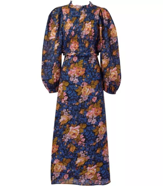NWT SEA New York Ines Floral Long Sleeve Smocked Dress Blue Sz 12 MSRP $495