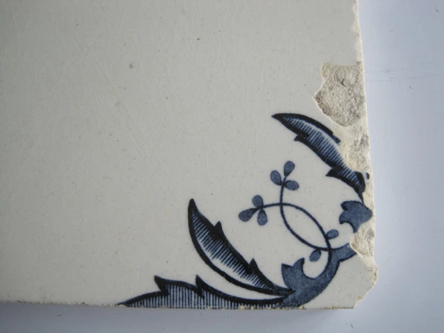 Antique Victorian 6" Blue On White Transfer Print Wall Tile W/Splayed Corners 2