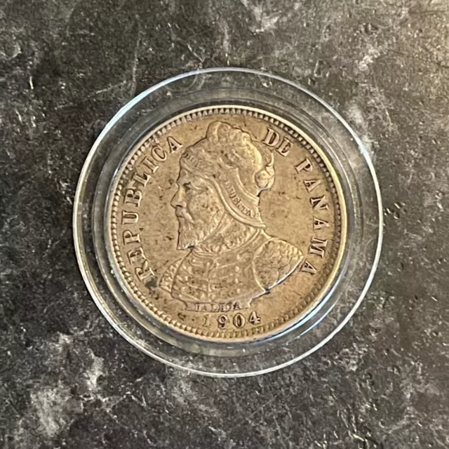 1904 Panama 10 Centesimo 90% Silver Coin Km# 3