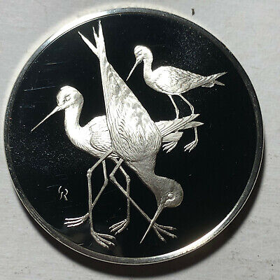 1974 Franklin Mint Robert Bird Black-Necked Stilt 2 oz .925 Silver Proof Medal