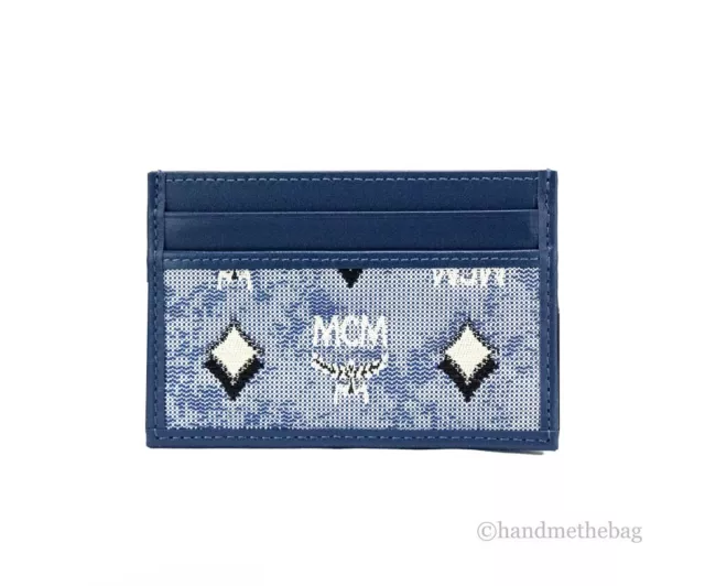 MCM Veritas Vintage Blue Denim Fabric Monogrammed Card Case Wallet
