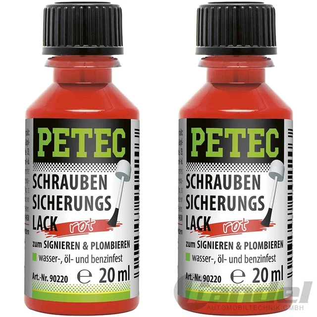 2x 20ml VERNICE DI SICUREZZA VITI PETEC ROSSO FLACONE PENNELLO VITI VERNICE PIOMBO