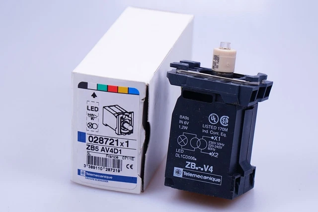 TELEMECANIQUE ZB5 AV4D1 028721 Douille de Lampe, ZB5, Blanc Ba 9s LED, 230V Ovp