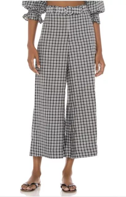 FAITHFULL THE BRAND Lissandra Wide Leg Pants Emelinah Check Linen M NWT $239 2