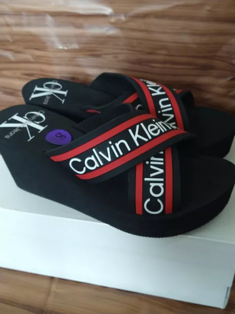 Calvin Klein Jeans 'Resort' Black Wedge Sandals Size 8.5