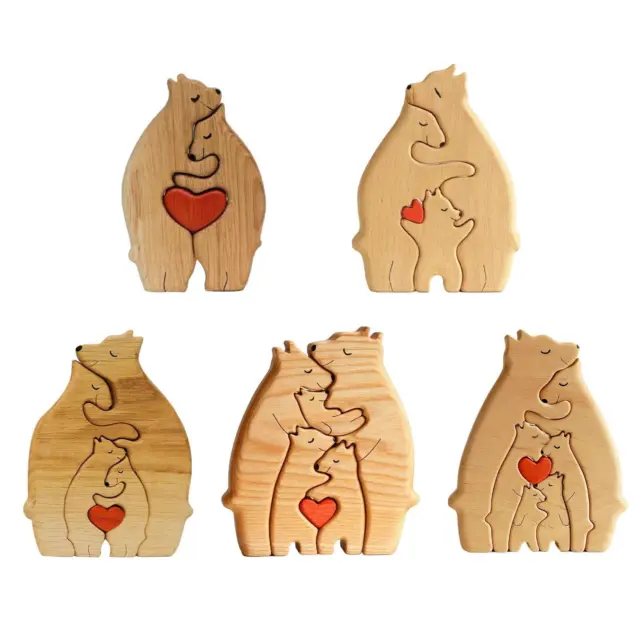 Wooden Bear Family Art Puzzle DIY Cute Wooden Sculpture for Christmas Birthdays