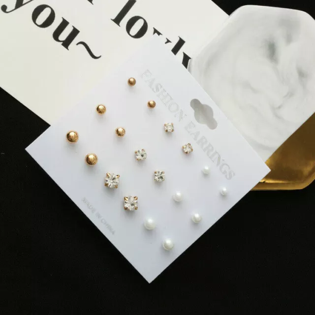 1-12 Pairs Part 925 Silver Earrings Set Rhinestone Crystal Pearl Ear Stud Ladies