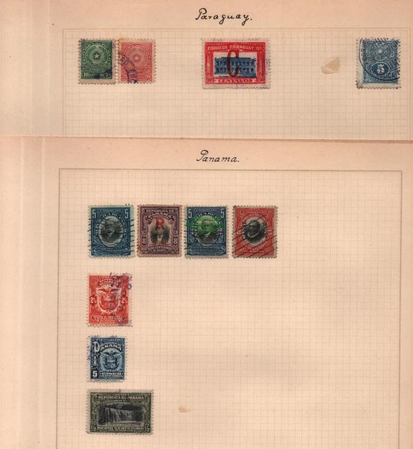 B12555 Panama Paraguay alt gestempelt auf 2 Blankoseiten