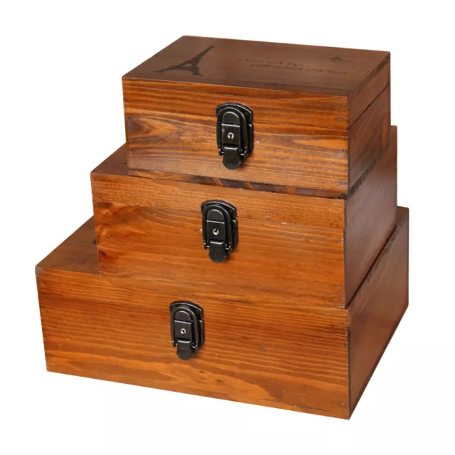 Wooden Storage Box Memory Keepsake Letter Retro Treasure Chest Lockable with Key