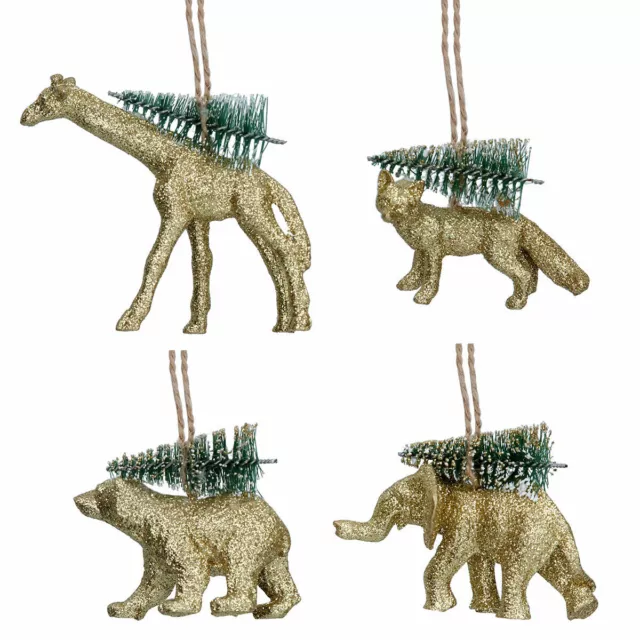 Gold Jungle Animals with Christmas Tree - Hanging Decoration Gisela Graham