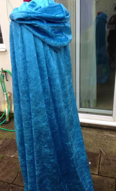 HOODED cape cloak 135cm BLUE crushed velvet adult   princess (pcvLH)