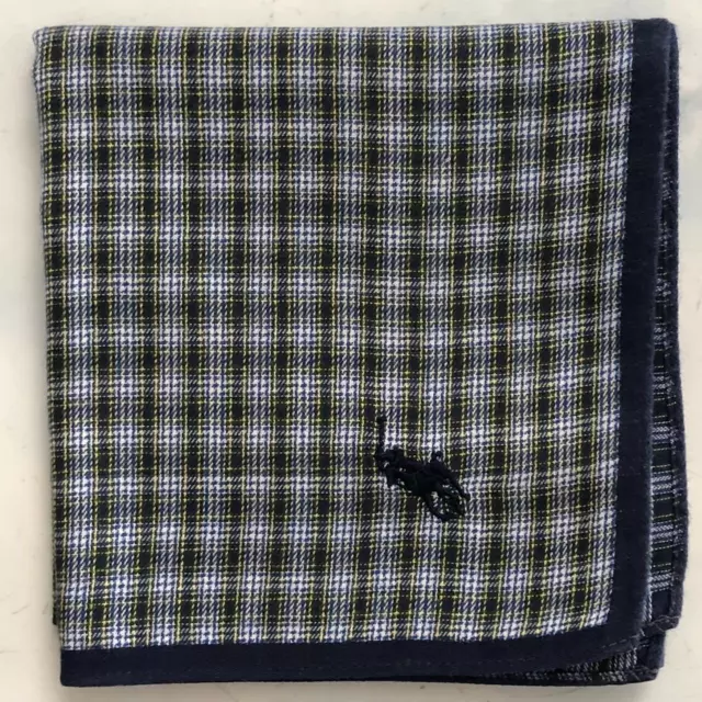 Polo Ralph Lauren Vintage Men Handkerchief Pocket Square Check Blue  19"