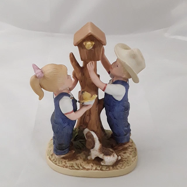 Homco Denim Days 1998 Our Birdhouse Debbie Danny Number 8888 Porcelain Figurine
