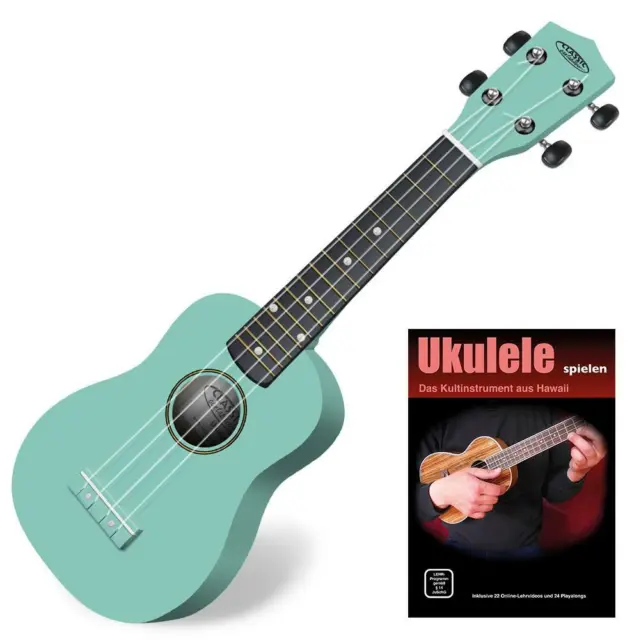 Ukulele Uke Guitare Soprano Hawai 4 Nylon Cordes 15 Frettes Bois Èbene Turquoise