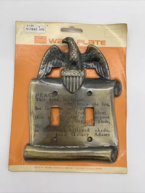 Brass Light Switch Cover Vintage John Quincy Adams Eagle Double Wall Plate USA