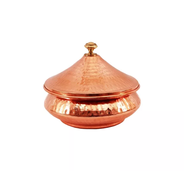 Mughlai Style Hammered Design Steel & Copper Handi With Lid For Hotel 525 ml