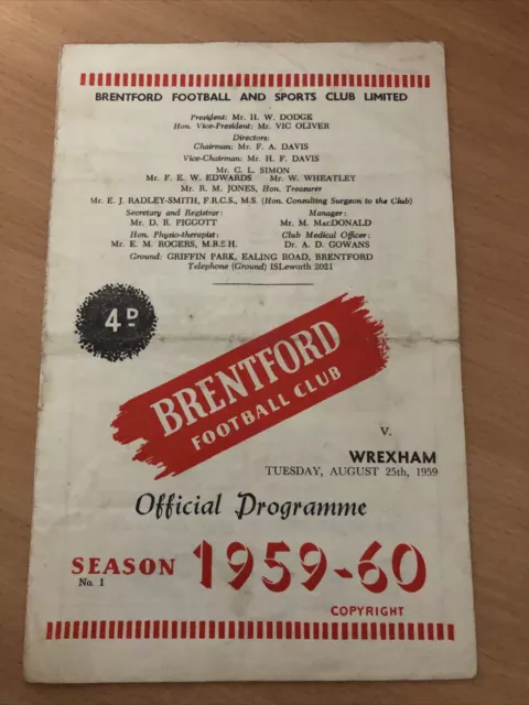 Brentford V Wrexham 1959/60 Div 3