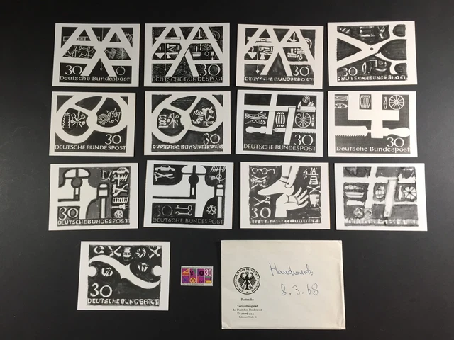 BRD FOTO-ESSAY`s 553 HANDWERK 1968 13 ENTWÜRFE R. HEINSDORFF KOMPLETT !!! e1985
