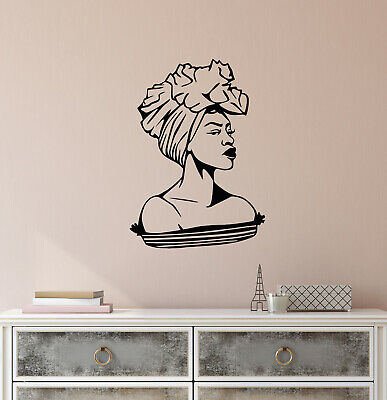 Vinyl Wall Decal African Beautiful Fashion Turban Woman Girl Face Sticker 3914ig