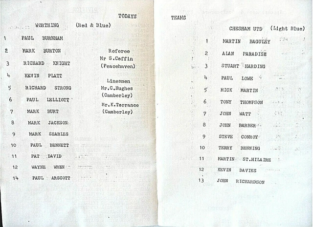 WORTHING V CHESHAM United 1987/1988 Isthmian League Division 1 £1.99