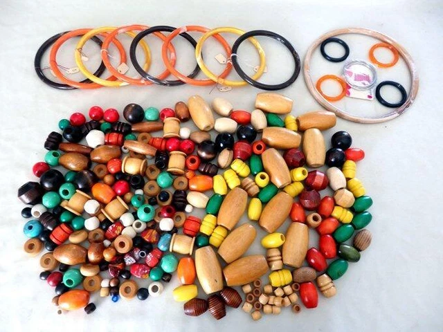 Lot of Macrame Beads and Lucite Rings
