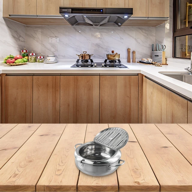 Poêle Électrique Halogène Mini Friteuse Japonaise 3L Acier Inoxydable - Couvercle Avec Filtre à Huile Pour Friture Saine Et Facile
