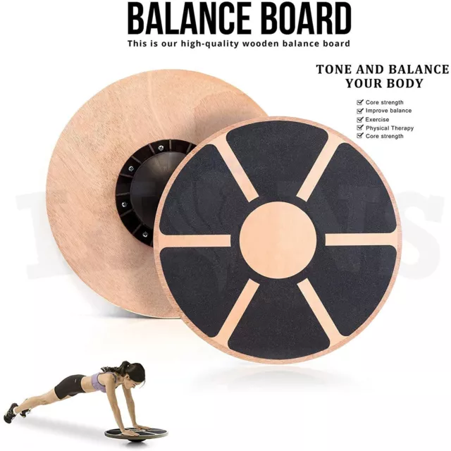 Non-Slip Wooden Wobble Board Balance Training Exercise Rehabilitation Fitness 2