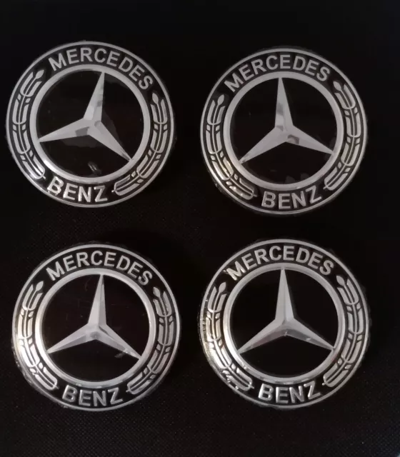 4x Cache Moyeu Logo Mercedes Noir Centre Roue 75mm