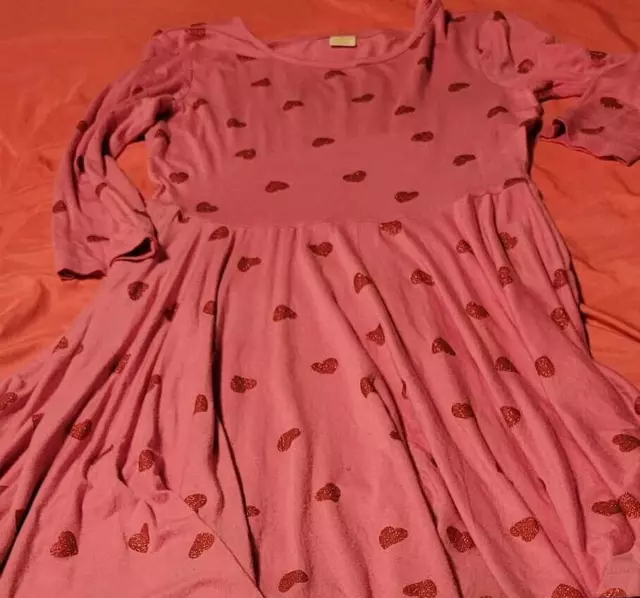 Girls Gymboree pink long-sleeved pink dress w/red hearts size XL (14)