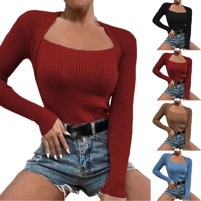 Donna ' S Top Slim Aderente Tunica Camicetta Casual Maglia di Fondo Manica