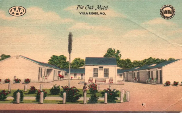 Vintage Postcard 1930's View of The Pin Oak Motel Building Villa Ridge Missouri