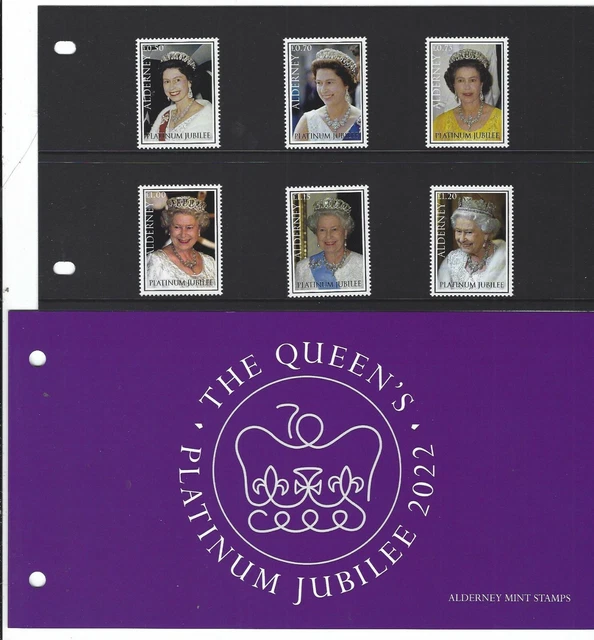 GUERNSEY ALDERNEY 2022 Queens Platinum Jubilee Set Of 6 Presentation