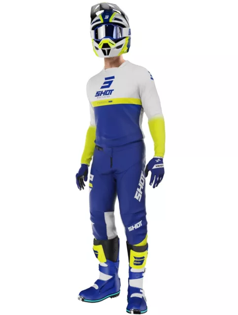 Tuta Completo Cross Enduro Maglia Pantaloni Shot Devo Reflex Blu Yellow Fluo