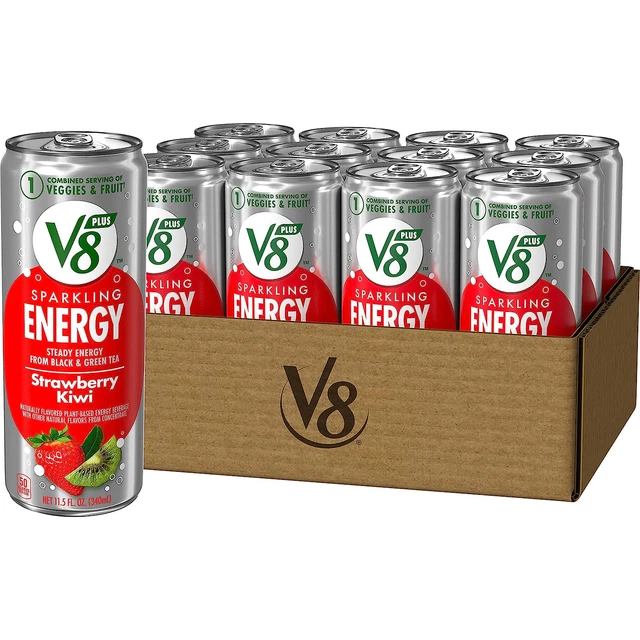V8 +SPARKLING ENERGY Strawberry Kiwi Energy Drink, Made With Real Vegetable And