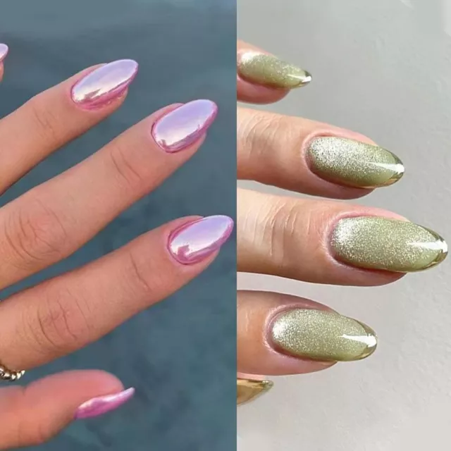 Glitter aurora unghie finte rosa verde unghie in punta nils falsi donna