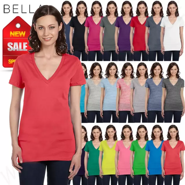 Bella Canvas Ladies Womens Deep V-Neck Short Sleeve S-XL T-Shirt R-B6035