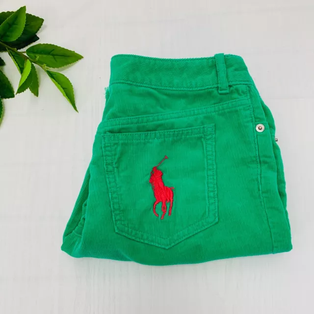 Ralph Lauren Girls Sz 14 Kelly Green Corduroy Raw Hem Shorts Pink Pony 28" Waist