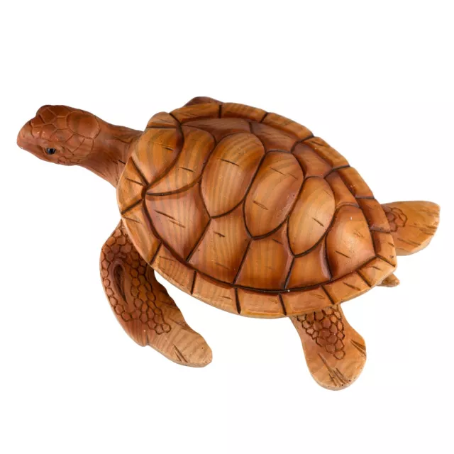 Sea Turtle Faux Wood Carved Look Figurine Statue 5.75" Long Resin New