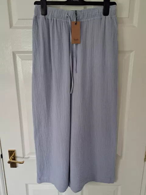 BNWTs Hush Kieva Crinkle Cotton Trousers Grey UK Size 14 RRP £65.00