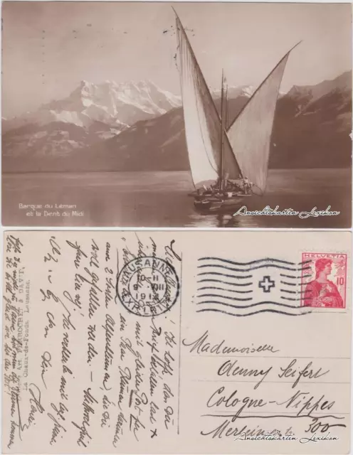 Ansichtskarte Genf Genève Segelboot auf dem Genfersee 1913