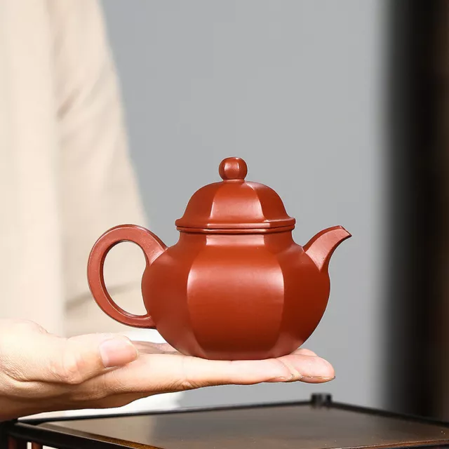 5.1"Chinese Yixing Zisha Pottery clovershrub Clay 200ML Six sides Kung Fu Teapot