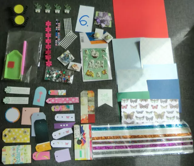 6-Hobbyauflösung MIX Bastelpaket Set Papier Bunt MIX Papier Sticker Glitzerstein