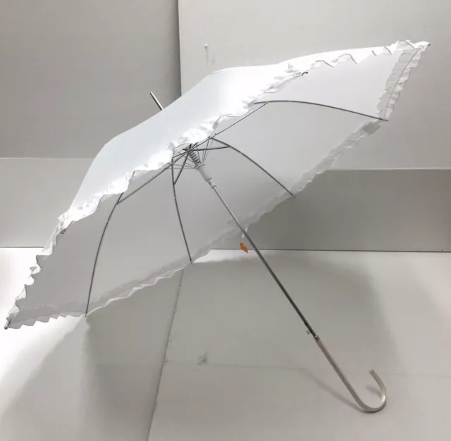 White Bride Bridal Wedding Parasol Waterproof Rain Umbrella 37 X 34 "