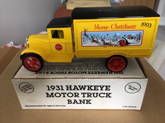 ERTL HAWKEYE MOTOR Truck Bank Coca Cola Christmas 1993 New Boxed Free